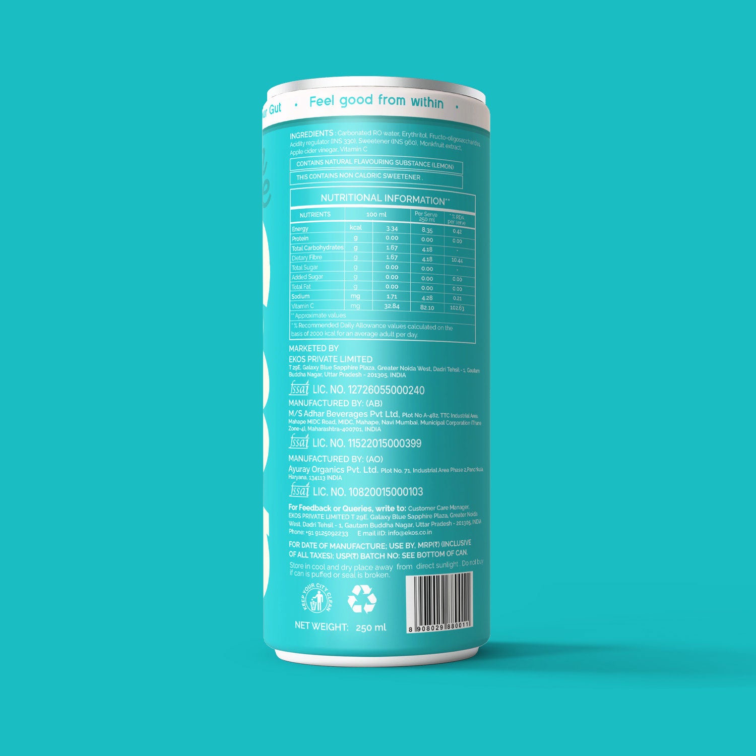 EKOS Lime & Lemon Prebiotic Reset soda- Pack of 24